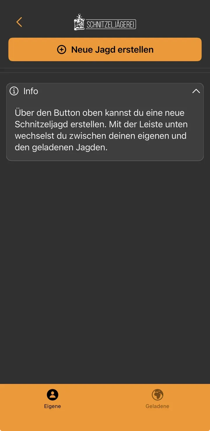 App-Ansicht „Eigene Jagden“ mit dem Button „Neue Jagd erstellen“