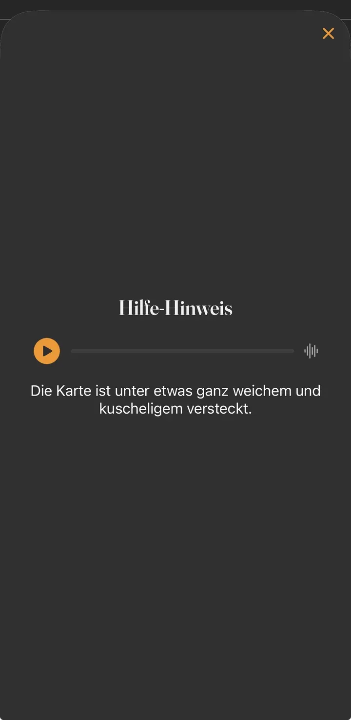Geöffneter Hilfe-Hinweis mit Abspiel-Leiste und dem Text über das weiche Versteck