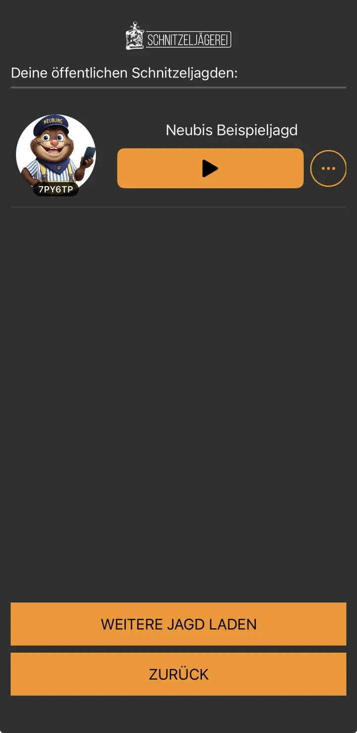 Geladene Schnitzeljagd in der App mit großem Play-Button