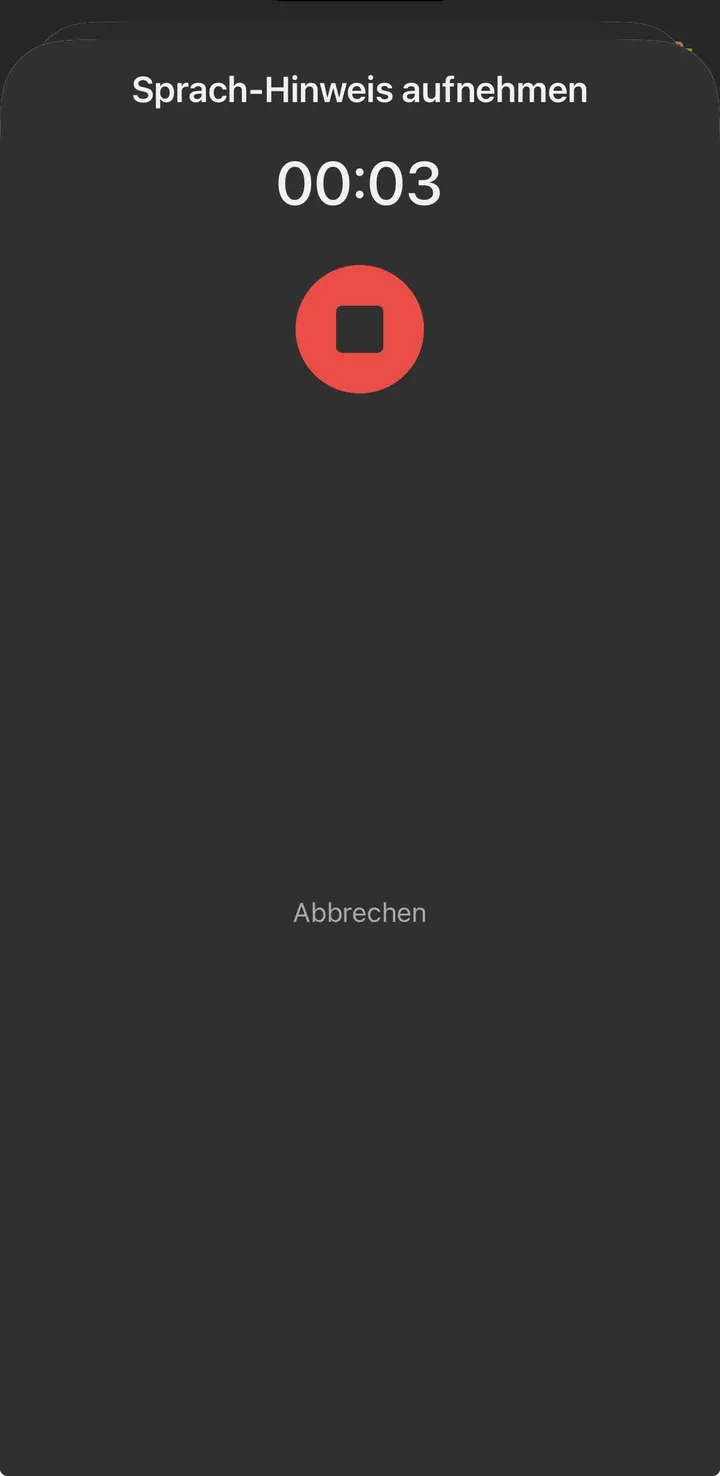 Aufnahme läuft, Zähler bei drei Sekunden, roter Stopp-Button