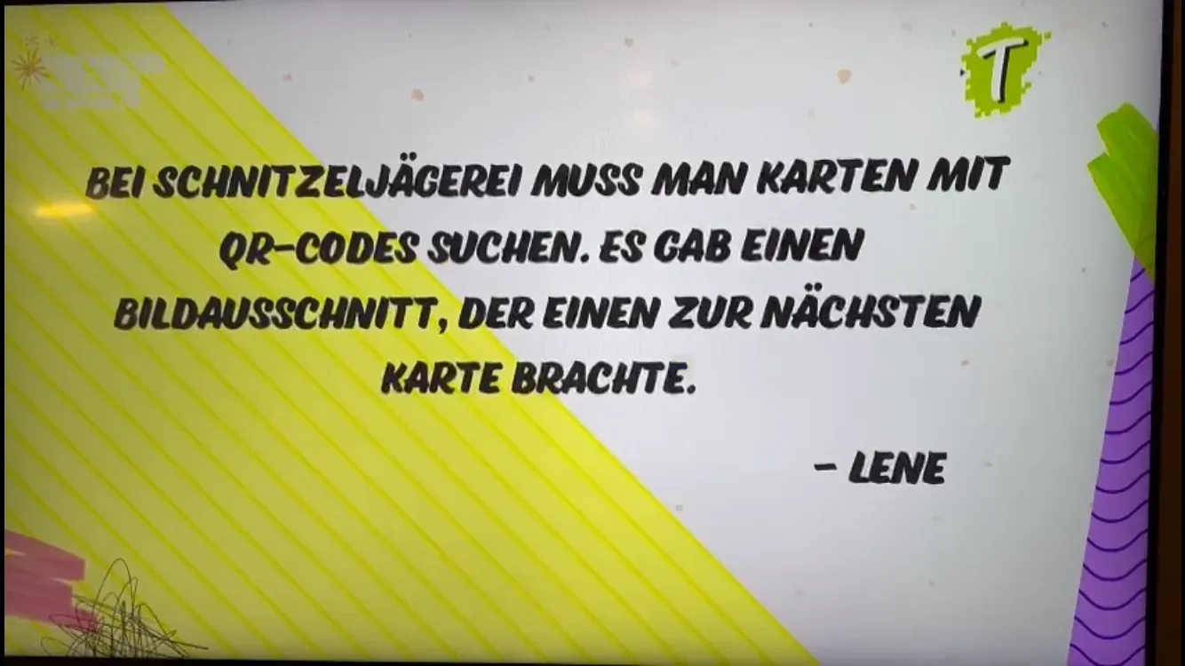 Standbild aus KiKA Team Timster — eingeblendetes Zitat von Lene aus der Kinderjury